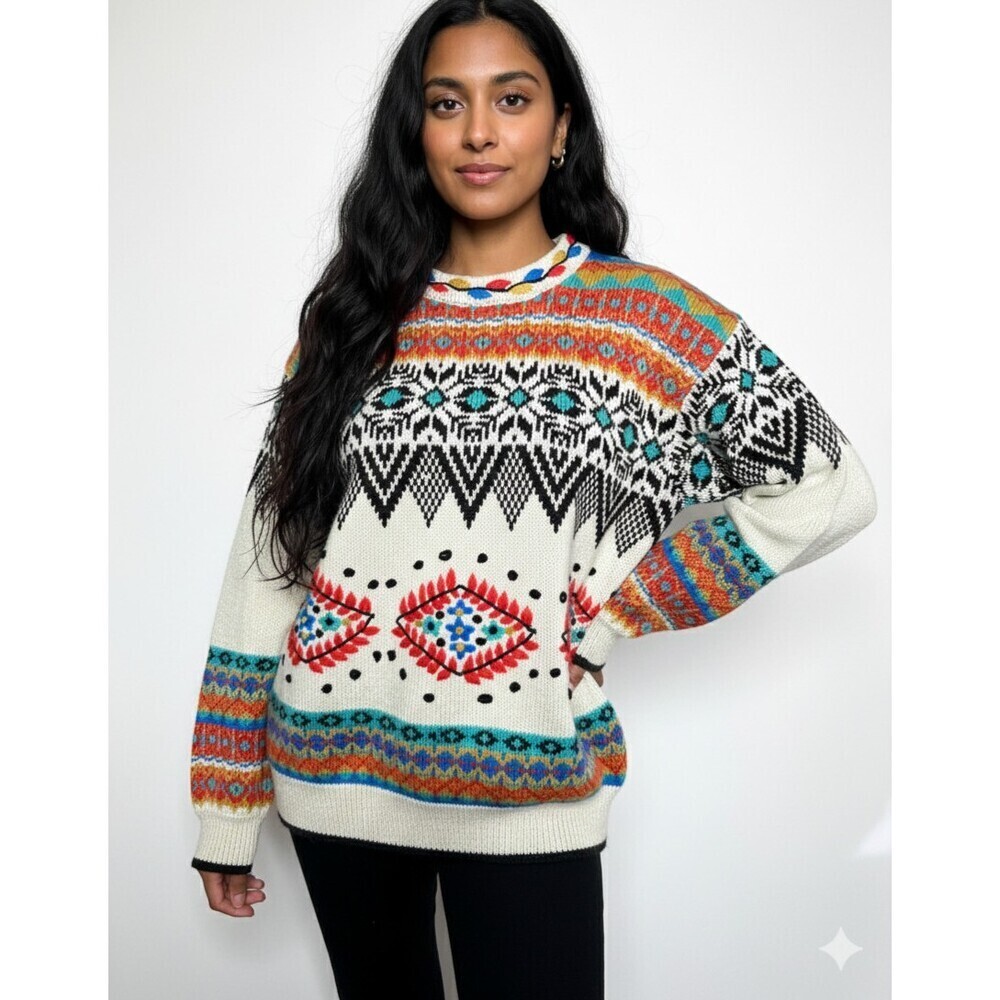Obermeyer Women Sweater Multi Color Size Medium Wool Acrylic Vintage - Picture 1 of 7